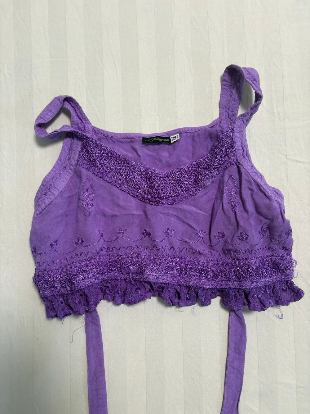 Y2K L'Passé Purple Crochet Ruffle Crop Top Free Size